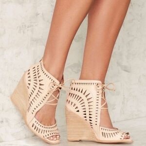 Jeffrey Campbell Rodillo Nude cutout wedge sandals size 10